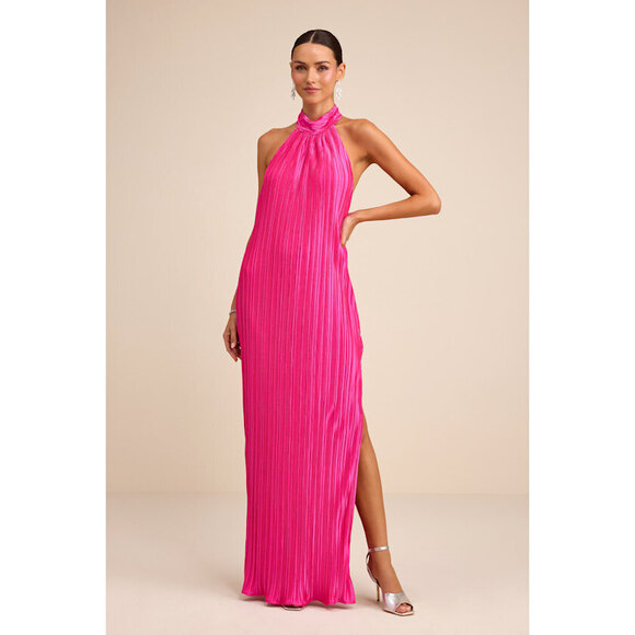Lulus Dresses & Skirts - Lulus Gwenny Hot Pink Satin Plisse Maxi Dress - Size XXS
